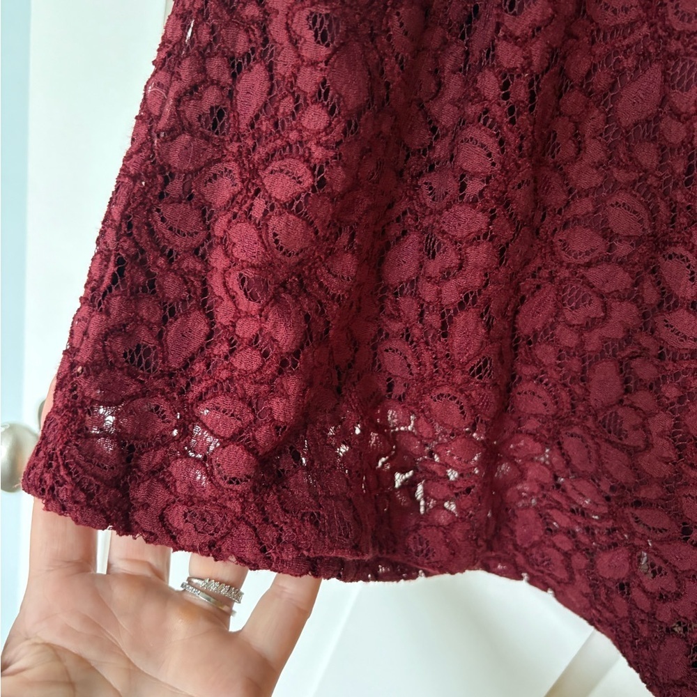 Aritzia Talula Burgundy Red Lace Mini Dress Sz 4 - Picture 8 of 8